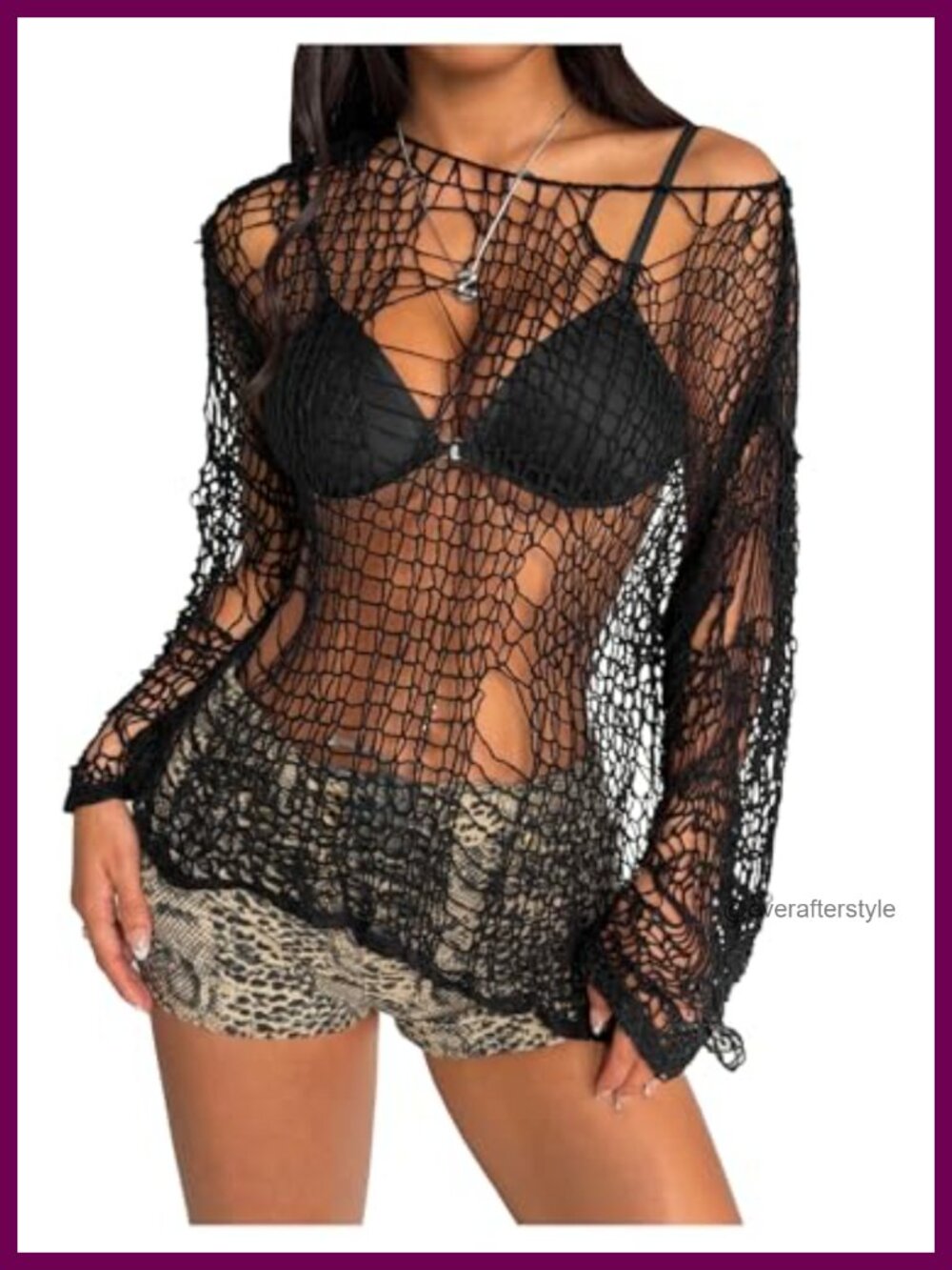 SHENHE Distressed Grunge Sweater Y2K Gothic Off Shoulder Top